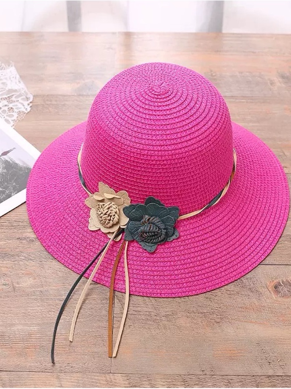 Women’s Wide-Brim Floral Summer Hat - Pink